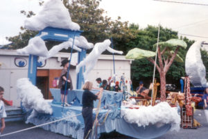 The (nearly) finished ‘Cloud’ float for the 1993 Solstice Parade. Photo provided by the FAC archives and Michael Falcone